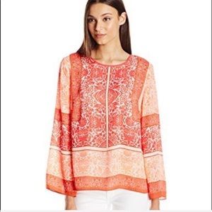NWT Vince Camuto Bell-Sleeve Maze Blouse orange